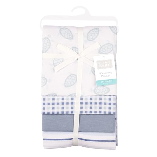 Image of Hudson Baby Cotton Flannel Receiving Blankets 4-Pack, Little Sea Turtle, One Size