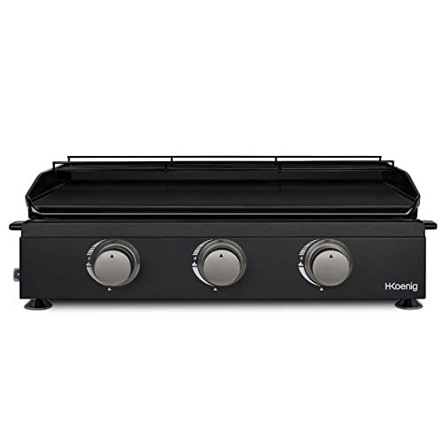 H.Koenig Plancha PLX1032 au Gaz 3 Brûleurs U Acier Inoxydable, Plaque Cuisson Fonte Émaillée, Alimentation Gaz Propane ou Butane, Répartition Homogène de la Chaleur, Température réglable jusqu'à 350°C