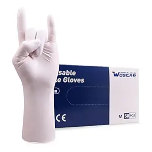 Wostar Nitrile Disposable Gloves 4 Mil Pack of 50pcs, Latex Free Safety Working Gloves for Food Handle or Industrial Use(White) (Medium, White(50Pcs))