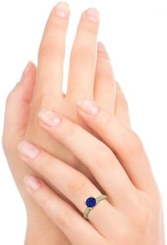 Halo Wedding Engagement Ring for Women's 14K Yellow Gold Plated Round Cut Blue Sapphire & Diamond