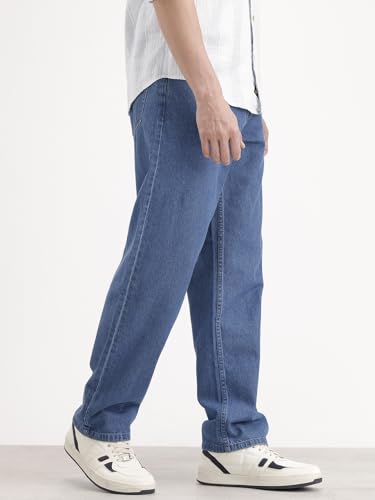 Image of WROGN Men's Cotton Jeans | Mid Rise | Loose Fit