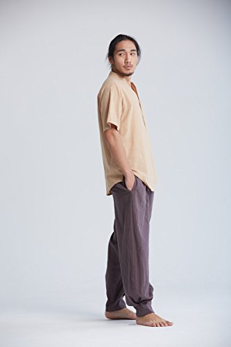 ZanYing Men Meditation Monk Pants Yoga Taichi Loose Pants Cotton Linen Brown4