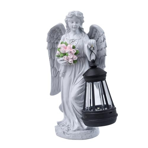 Zambuph Ange gardien de cimetière, lampe LED de jardin, lanterne fleurie, décoration cimetière, statue jardinage extérieure
