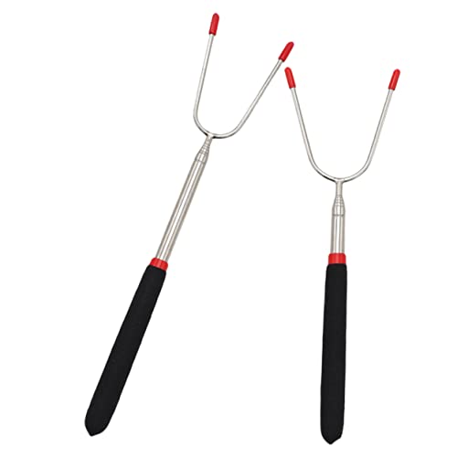 INOOMP 2Pcs Bbq Fork Shaped Grill Meat Sticks for Camping Bbq and Outdoor Cooking