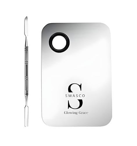 SWASCO™Cosmetic Makeup Mixing Palette with Spatula | Stainless Steel Makeup Blending Tool for Foundation, Eyeshadow & Creams Pack of 1 | Square Shaped, Perfect for Makeup Artists 3