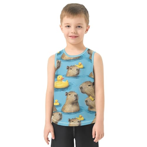 Boys Tank Top Shirts Funny Capybara Yellow Rubber Duck Sleeveless T-Shirts Crew Neck for Kids Clothing Children2