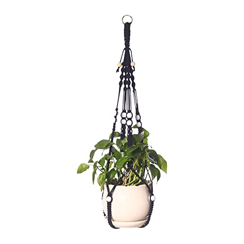 Geoyien Suspension macramé pour Plante, Suspension Plante Interieur, Suspension Plante Exterieur, Tissé à la Main, Cordon en Coton sans Frange Boho Home Decor (Noir, 80 cm, jardinière Non exclue) Cover