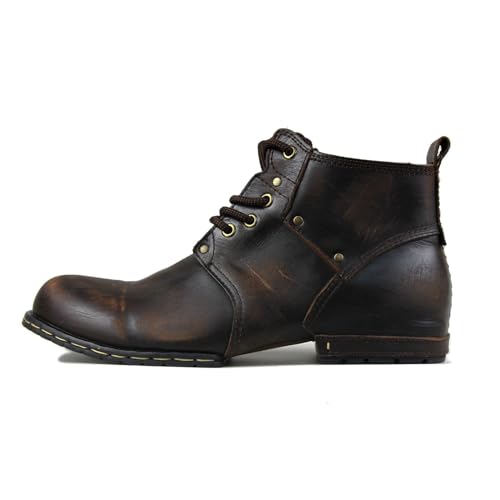 Image of OSSTONE Moto Boots for Men Fashion lace-up Leather Chukka Boots Casual Shoes OS-6015-2-retro-brown-US-R