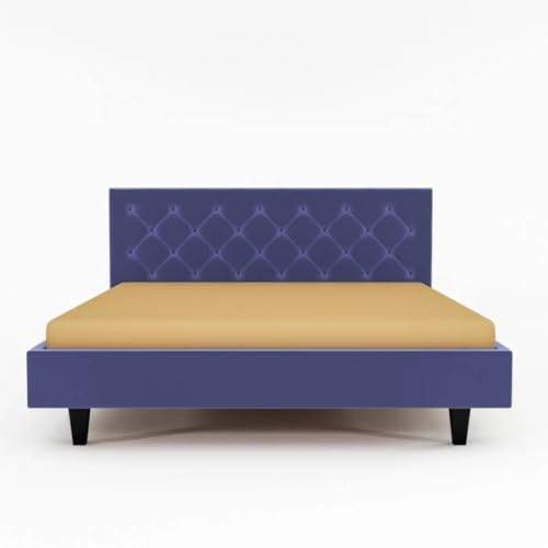 Image of Wooden Modern Upholstered Queen Size Bed for Bedroom | Wooden Double Bed Without Storage | Platform Cot Upholstered Bed with Upholstery Fabric | 6.5 x 6 Ft | Purple