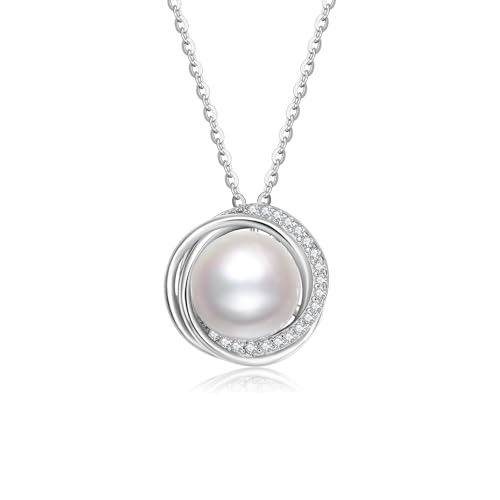 SUNFEEL Freshwater Pearl Necklace for Women Trendy, 925 Sterling Silver 8MM Real Pearl Necklace Pendant, Dainty Women's Jewelry Gifts for Mom Wife Girlfriend Anniversary Birthday Wedding Bridal