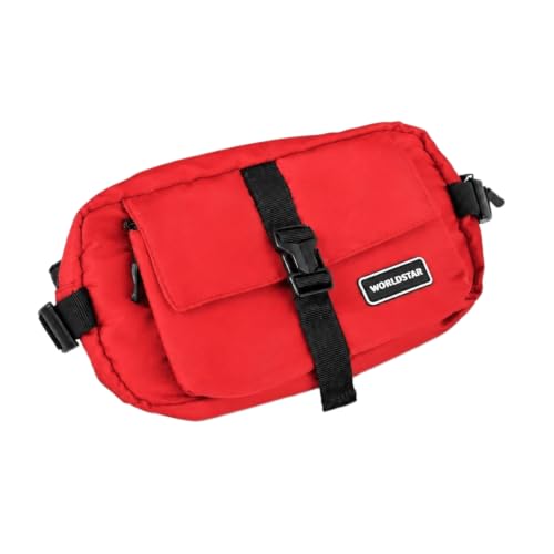 Image of WORLDSTAR Premium Red Waist Bag for Men & Women | Adjustable Crossbody Sling Chest Bag with Multi-Pocket Storage | Lightweight Travel Fanny Pack for Daily Use, Walking, Shopping & Commuting