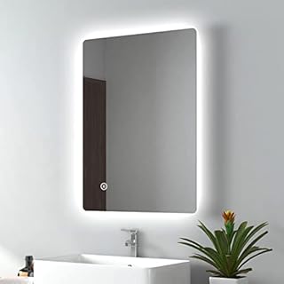 EMKE LED Backlit Bathroom Mirror with Bluetooth, 500x700mm Wall Mounted Multifunction LED Bathroom Vanity Mirror with Shaver Socket | LED Lights | Demister Pad