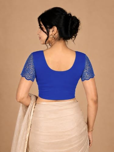 Image of Abhi Cotton Readymade Saree Blouse for Women- Half Net Sleeves, Round Neck, Regular-fit, Stretchable, Pull-on Style Blouse