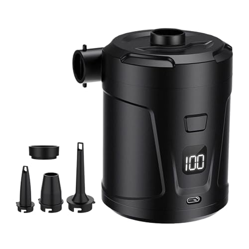 Inflatable Air Pump, Camping Air Mattress Pump Electric, Quick-Fill Deflator Portable Inflator with 4 Nozzles & Digital Display for Toys Swim Ring Pool Float Camping Mattress