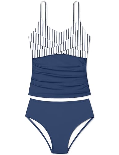 Image of Girls Swimsuit 2 Piece Bathing Suit Criss Cross Ruched Girl Tankini Sets Printed Girls' Swimwear for 9-18 Years