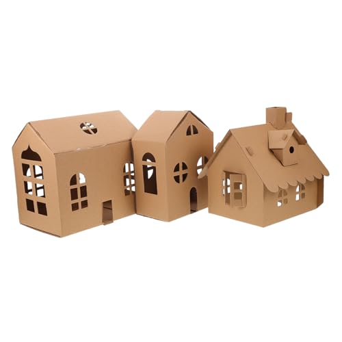 Angoily 3Pcs DIY Cardboard House Kit for Miniature Dollhouse Making with Blank Surfaces for Coloring Fun and Portable Craft for Kindergarten Activities and Group Play