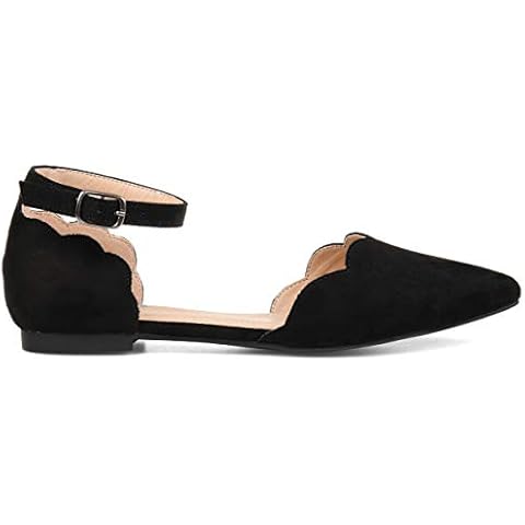 Brinley Co. Womens Scalloped Ankle Strap Flat Black, 8 Regular US Cover