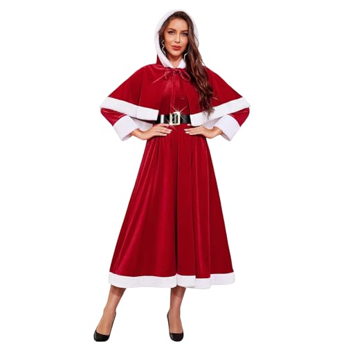 Robe de Noël festive pour femme costume de fête longue avec cape