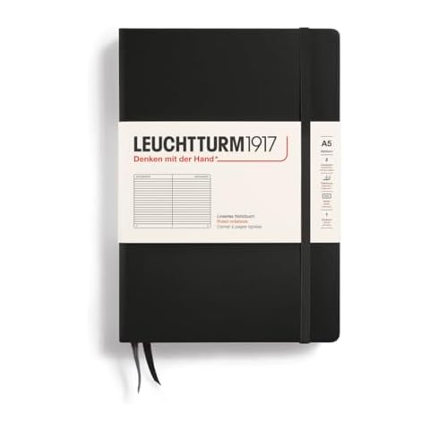 LEUCHTTURM1917 - Notebook Hardcover Medium A5-251 Numbered Pages for Writing and Journaling (Black, Ruled) Cover
