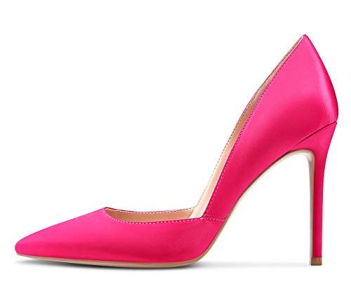 Castamere Womens D'orsay Slip On High Heels Pumps Elegant Pointy Toe Stilettos 10Cm Heel Shoes Rose Satin Shoes 6 M Us #TOP1