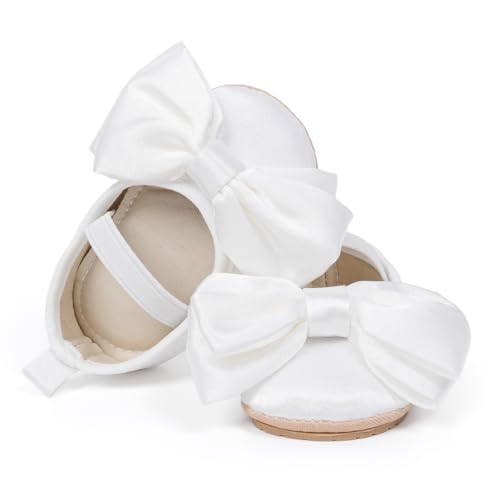 Image of Meckior Infant Baby Girl Sandals Soft Non-Slip Rubber Sole Handmade Princess Wedding Dress Shoes Toddler First Walkers