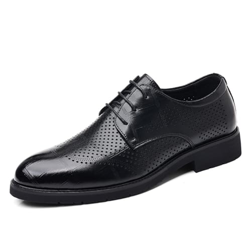 Men's Leather Oxfords Shoes Breathable Fashion Classic Round-Toe Lace Up Low Top Genuine Leather Shoes Hand Stitched Business Formal Derby Shoes