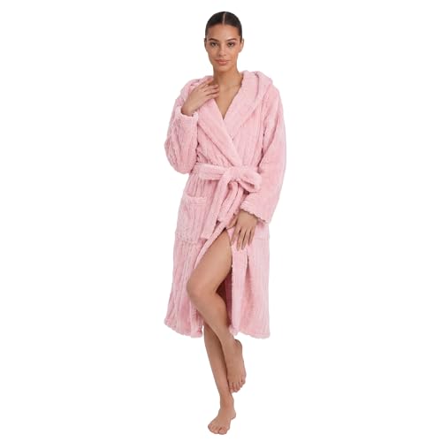 Image of HEARTNICE Fuzzy Soft Robes for Women, Long Plush Hooded Robe Fluffy Warm Bathrobes