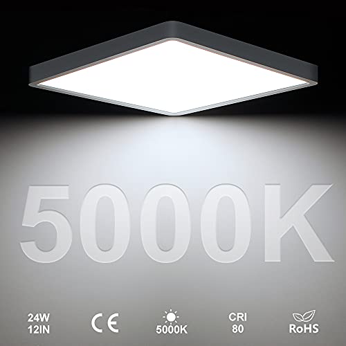 Led Ceiling Light Fixture Flush Mount, 12 Inch 24W, Daylight White 5000K Ceiling Lights, 3200Lm Bright Square Led Ceiling Light, Flat Slim Lighting Fixture For Bedroom Stairwell Hallway Kitchen #TOP5