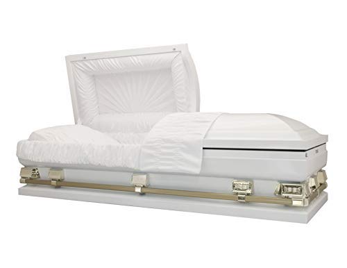 Titan Casket Atlas Xl Series Steel Casket (28", White And Gold) Handcrafted Oversize Funeral Casket - White & Gold Finish With White Crepe Interior #TOP7