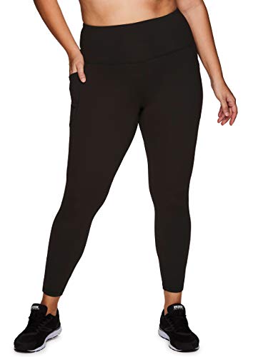 RBX Active Women's Plus Size Squat Proof High Waist Full Length Workout Running Yoga Leggings with Pockets F20 Olive Green 1X
