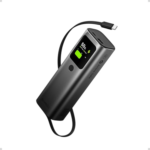 sharge Retractable 165 Power Bank, 165W di Potenza 20000mAh Caricatore Portatile con Cavo Retrattile Integrato, Display TFT Smart Interattivo con 3 Porte per iPhone 17/16/15/14, Galaxy, Macbook