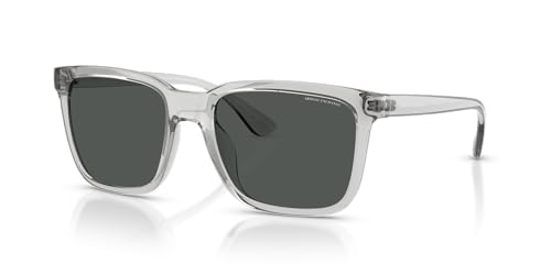 A|X ARMANI EXCHANGE Men's AX4112SU Universal Fit Rectangular Sunglasses, Shiny Transparent Grey/Dark Grey, 55 mm2