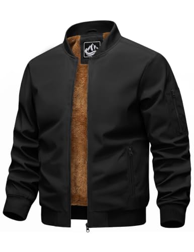 Xnova Mens Bomber Jacket Fleece Lined Winter Coat, Black, M