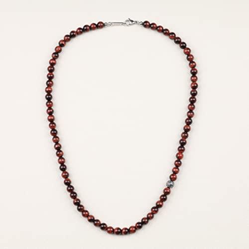 Gavu Red Tiger Eye Crystal Men's Beaded Necklace 20" #TOP2