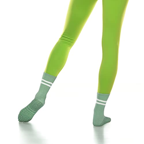 6 Pairs Women Long Pilates Grip Socks with Non Slip Crew Grippy Socks for Sports Yoga Barre Ballet