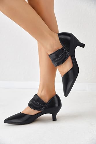 Image of Coutgo Womens Low Kitten Heel Dress Shoes Pointed Toe Slip on Ankle Strap Cutout Elegant Party Wedding Pumps