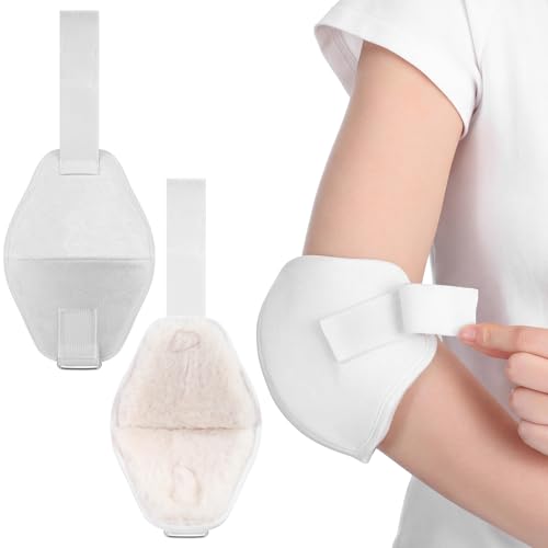 Teyva Daily Sheepskin Elbow Protectors Bursitis Elbow Pads Cushions Adjustable Soft Sheepskin Arm Protectors with Securing Strap for Elderly Pressure Sores Ulcers Surgery Recovery(White,2 Pcs)