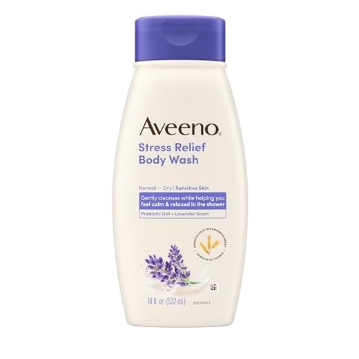 Aveeno Stress Relief Body Wash with Soothing Oat, Gently Cleanses and Moisturizes with Lavender Scent, Chamomile & Ylang-Ylang Essential Oils, Dye-Free & Soap-Free Calming Body Wash, 18 fl. oz