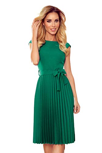 Numoco Cocktailkleid Abendkleid Partykleid Plisseekleid mit kurzen Ärmeln und Gürtel, hinten mit einem verdeckten Reißverschluss, Sexy Abendkleider,Made in EU (Grün, S) Cover
