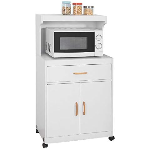 SoBuy® FSB12-W Mikrowellenschrank mit Rollen Küchenschrank Küchenwagen Getränkewagen mit 2 Ablagen, 2 Türen und 1 Schublade Cover