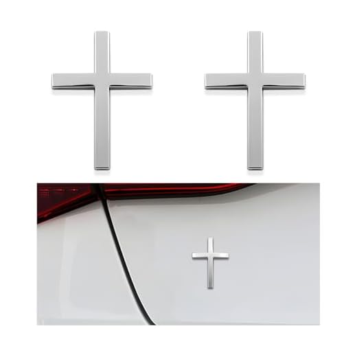 DXNQ 2PCS Metal Jesus Christ Cross Badge Stickers, 2.5"×1.8" Alloy 3D Individual Car Cross Sticker, Self Adhesive Scratch Covering Metal Cross Auto Emblem Decal for Car Body Fender Tail (Silver)