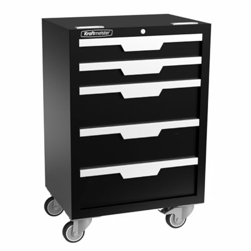 Kraftmeister Carro de taller, caja de herramientas, caja de herramientas, con 5 cajones, carrito de herramientas móvil sin herramientas, con ruedas para almacenamiento de herramientas con cerradura,