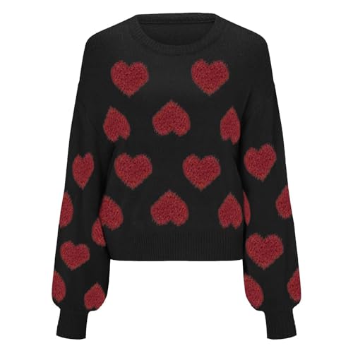 Heart Sweater for Women Love Valentine's Day Knitted Top Casual Long Sleeve Sweater Pullover New4