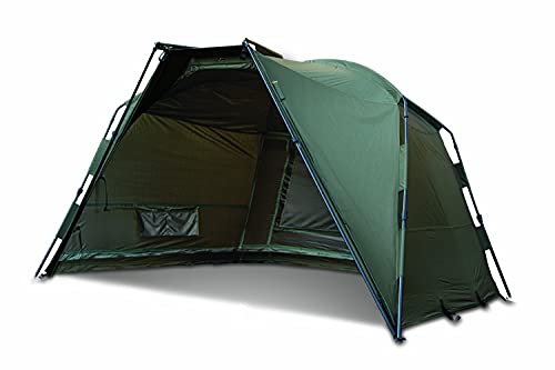 Solar Tackle Compact Spider Bivvy Shelter for Fishing, Camping, Social, Cooking With Solar Tex Fabric And Extendable Porch, Easy To Setup, Adjustable Frame Mechanism, Khaki Green, One Size