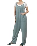 noflik Women's Tank Style Drop Crotch Harem Sleeveless Jumpsuits with Pockets (Blue Surf, M)