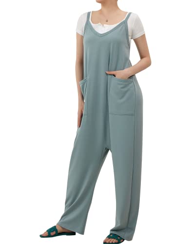 Noflik Women's Tank Style Drop Crotch Harem Sleeveless Jumpsuits With Pockets (Blue Surf, M) #TOP4