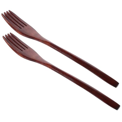 OKUMEYR 2Pcs Long Handle Wooden Forks Natural Wood Mixing Forks for Cooking Stirring Eating Safe Healthy Utensils for Desserts Beverages Elegant Kitchen Cookware