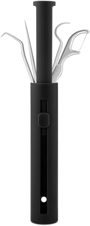 meyarn Dental Floss Picks Kit Reusable, Stainless Steel Teeth Cleaning Tools, Tooth Picker Oral Hygiene Travel Black