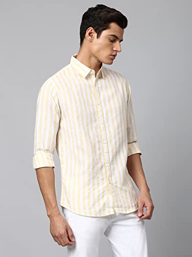 Image of Dennis Lingo Men's Striped Slim Fit Casual Shirt for Men with Spread Collar