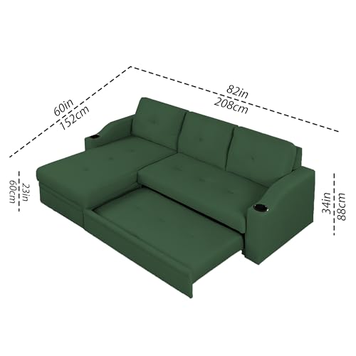 Image of Casaliving Ravonna LHS 4 Seater L Shape Corner Sofa Cum Bed for Living Room (Green Fabric) Premium Fabric Sofa